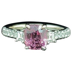 1.54 Carat GRS Certified Burma No Heat Pink Spinel and White Diamond Gold Ring