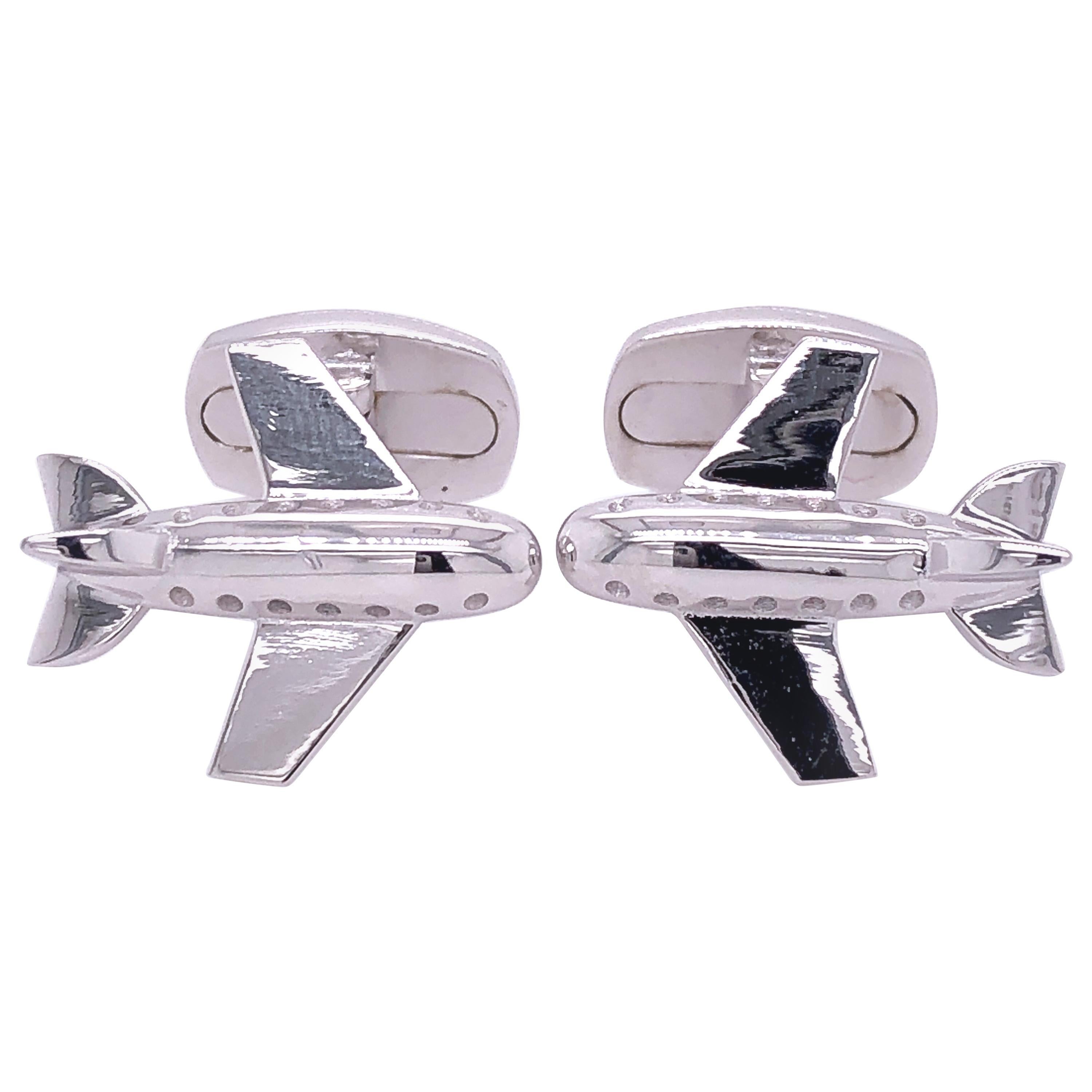 Berca Airplane Shaped Solid Sterling Silver Cufflinks For Sale