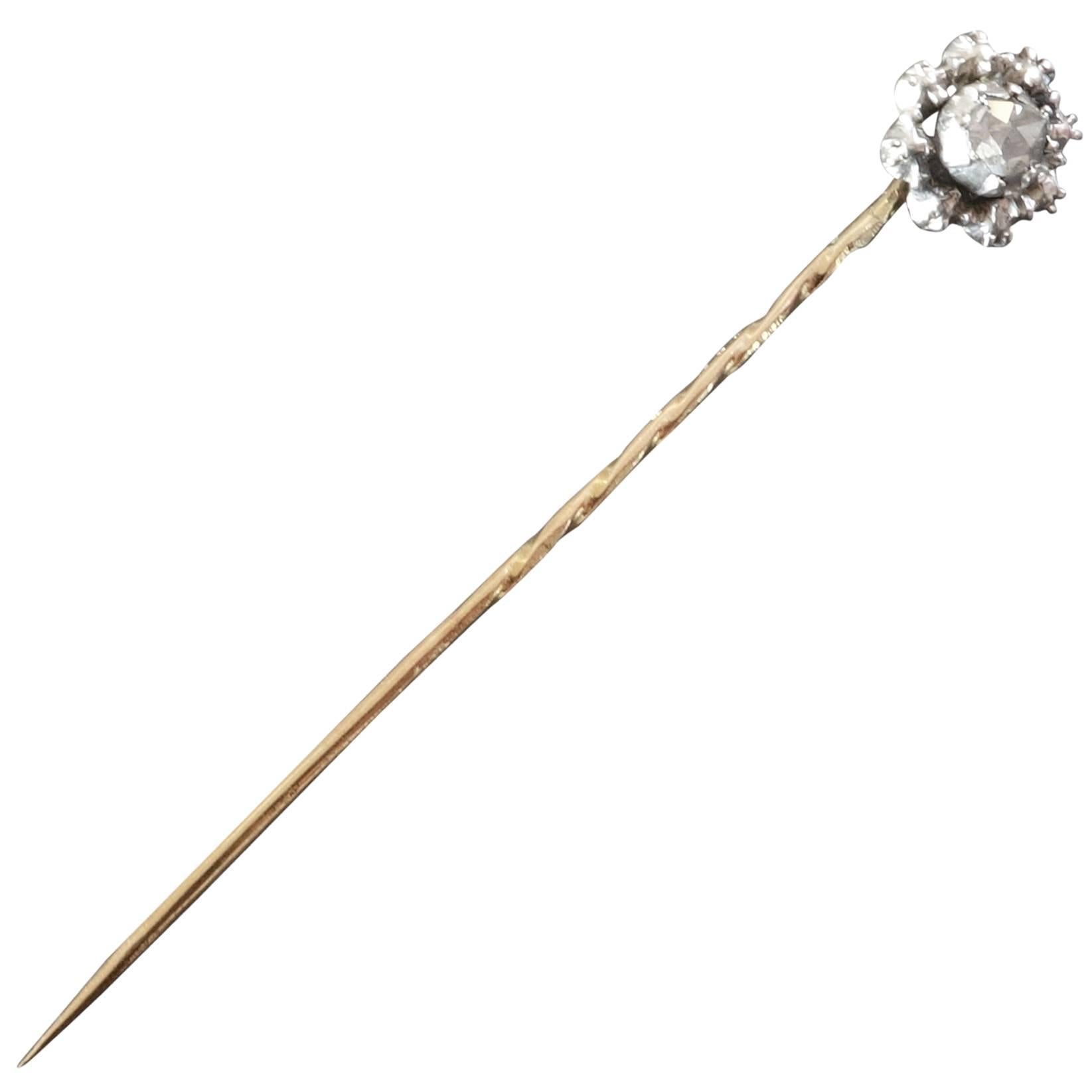 Antique Georgian Rose Cut Diamond Silver Stick Pin