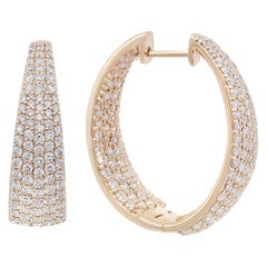 3.30 Carat Prong Set Round Diamond Hoop Earrings 18K Yellow Gold