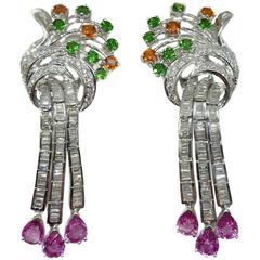 Emerald Garnet Sapphire Diamond Gold Drop Earrings 3
