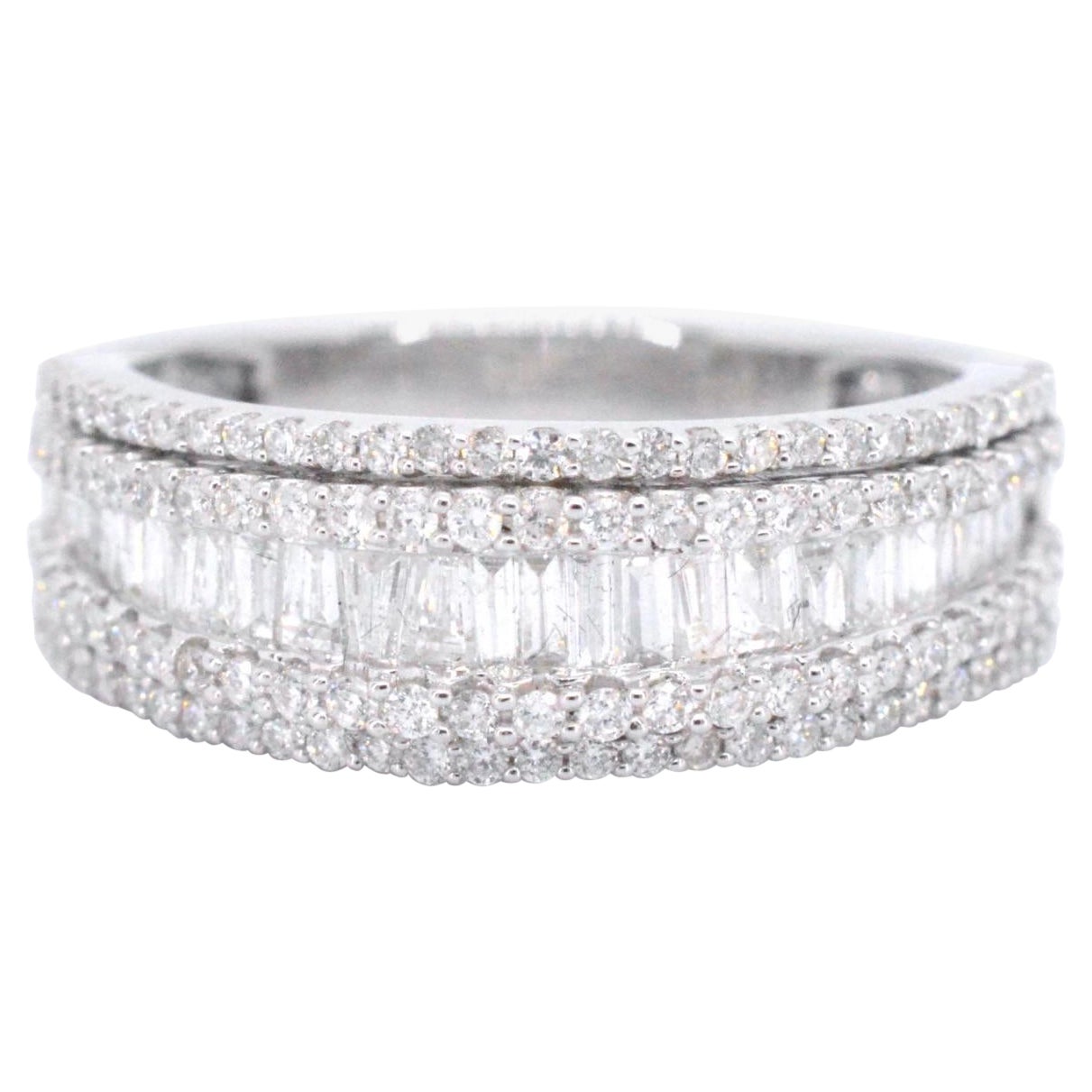White Gold Band Ring with Five Rows of Diamonds 1.00 Carat For Sale