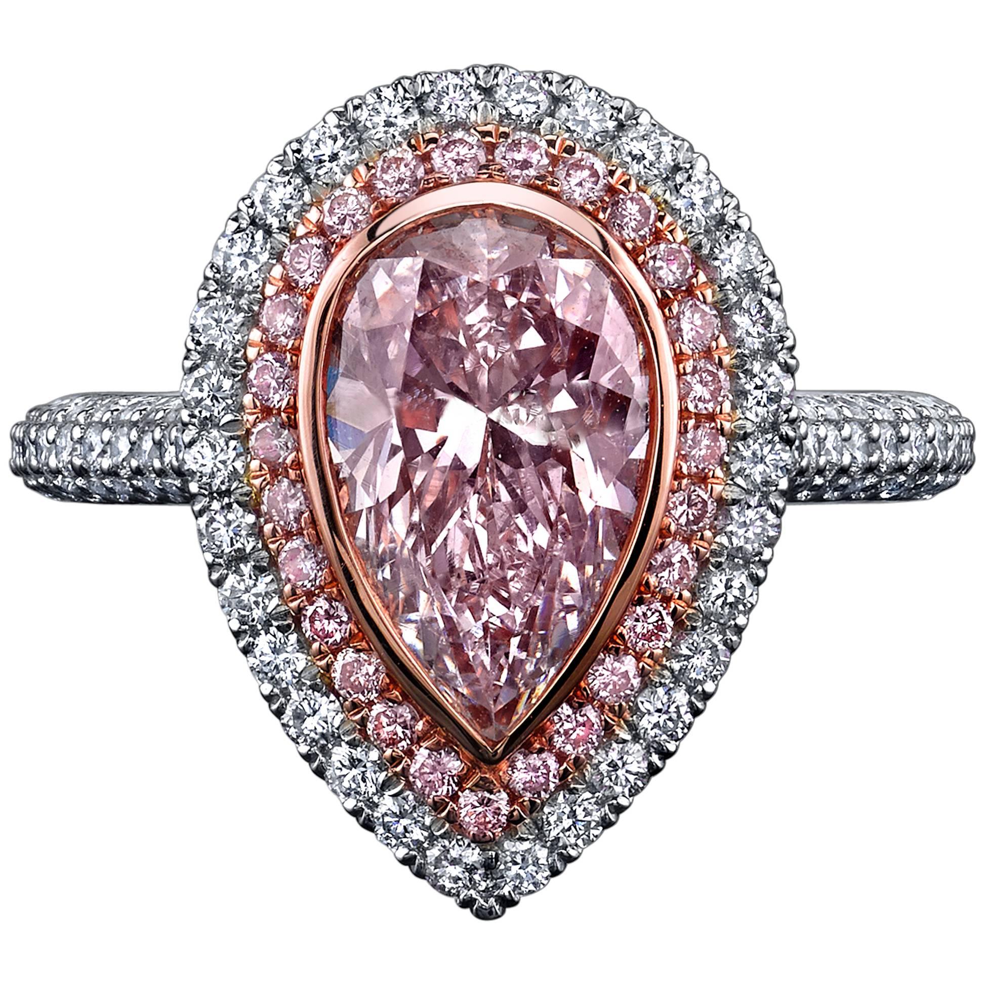 2.18 Carat GIA Cert Natural Fancy Light Pink Diamond Gold Ring For Sale