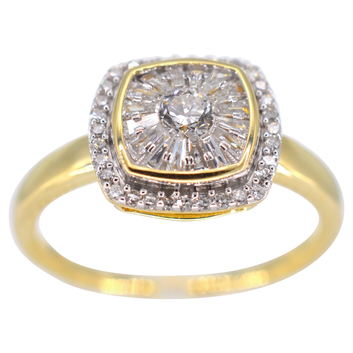 Gold-Entourage-Ring mit Diamanten im Brillant- und Baguetteschliff