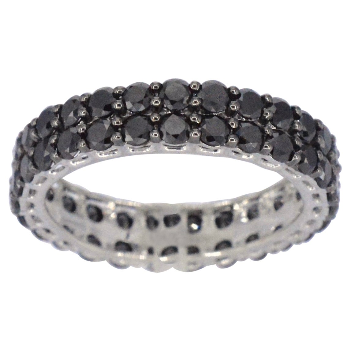 White Gold Eternity Ring with Black Diamonds For Sale