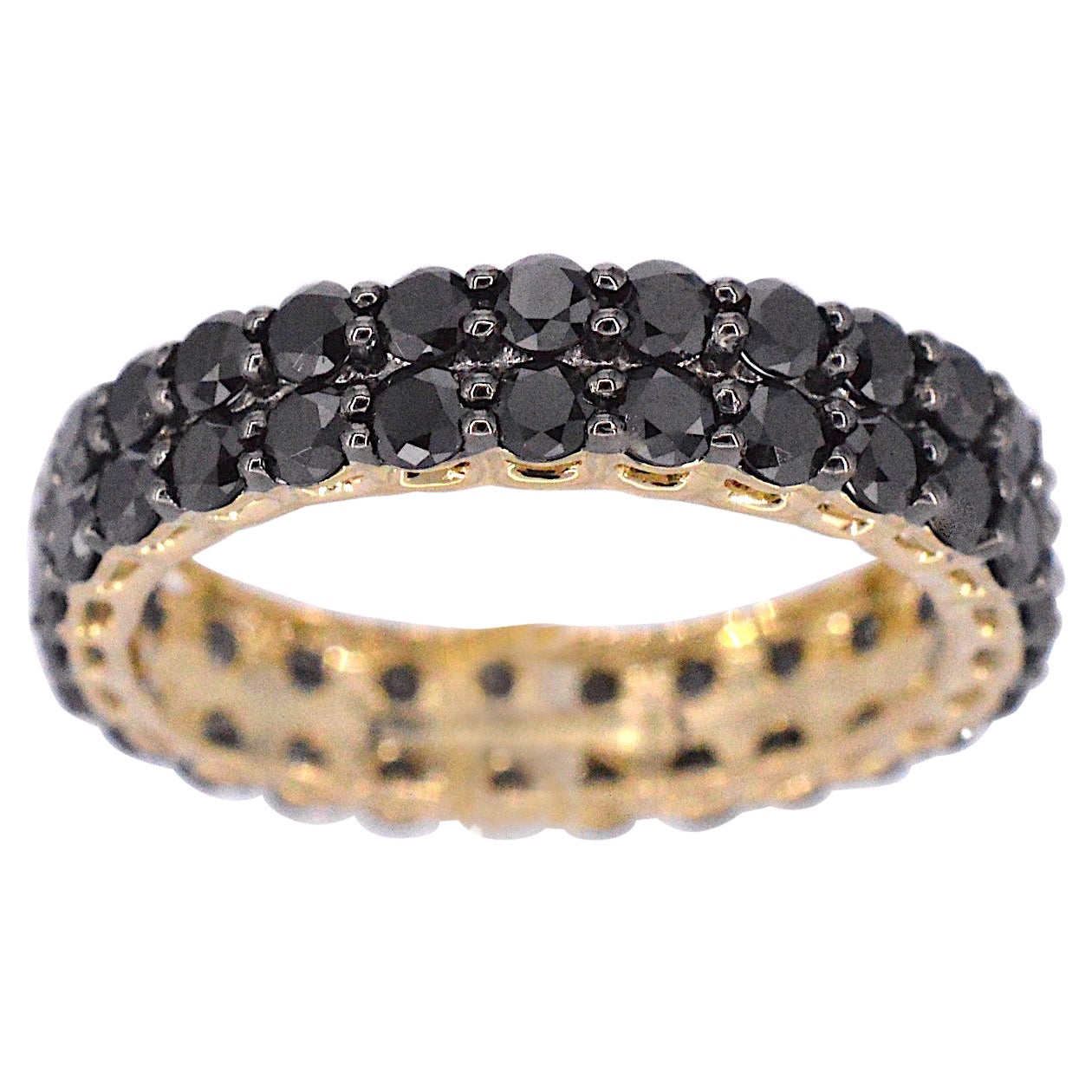 Gold Eternity Ring with Black Diamonds For Sale