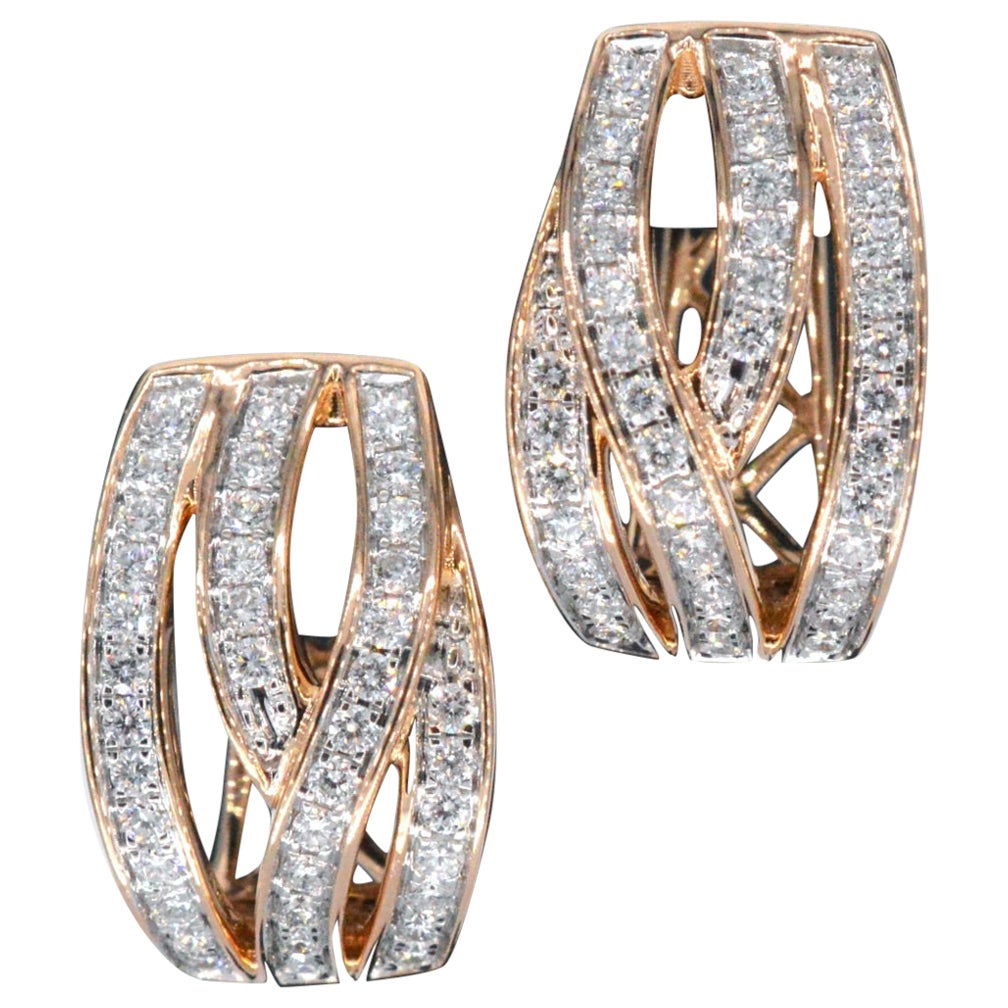 Rose Gold Design Earrings with Brilliant Diamonds For Sale