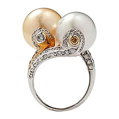 Ring with South Sea Pearls and Diamonds of 0.80 Carat, 18 Karat Gold