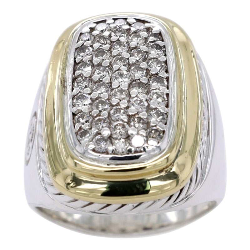David Yurman Albion Paved Diamond Silver and 18k Gold Elongated Cocktail Ring