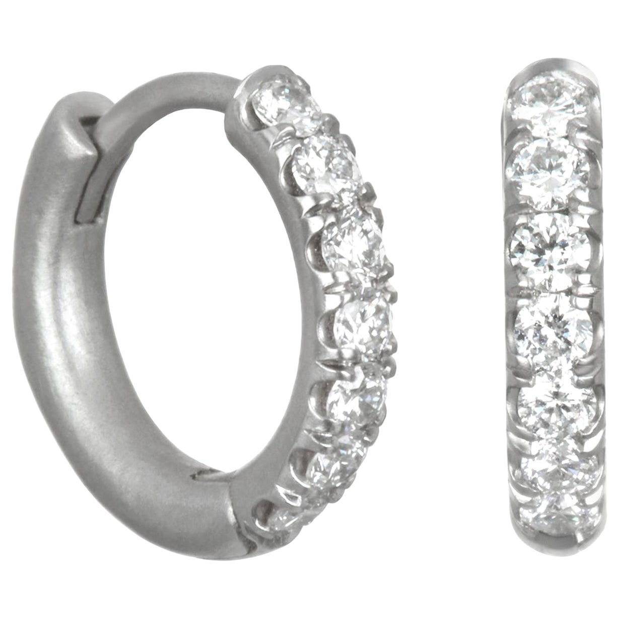 Faye Kim Platinum Micro Pave Diamond Hinged Hoops - Small