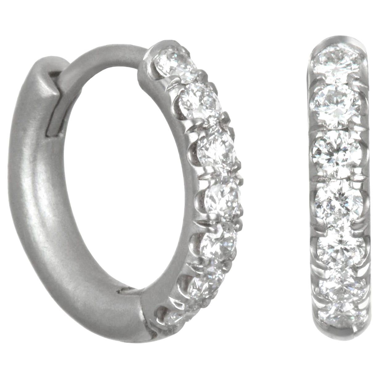 Faye Kim Platinum Diamond Micro Pave Huggy Hoop Earrings