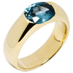 Anello a fascia in oro giallo 18 carati con zircone blu di Alex Jona