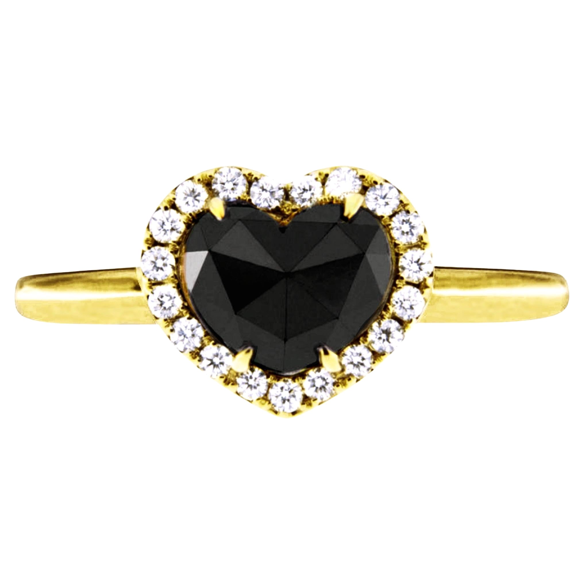 Alex Jona Black Diamond Heart White Diamond 18 Karat Gold Halo Ring