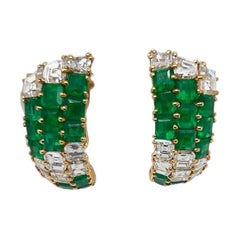 Van Cleef & Arpels Vintage Diamond and Emerald Earrings 18k Yellow Gold