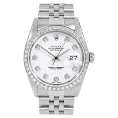 Rolex Mens Datejust White Diamond Dial Diamond Bezel Jubilee Watch