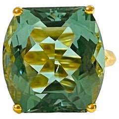 New Brazilian IF 15.60ct Green Amethyst Yellow Gold Plated Sterling Ring