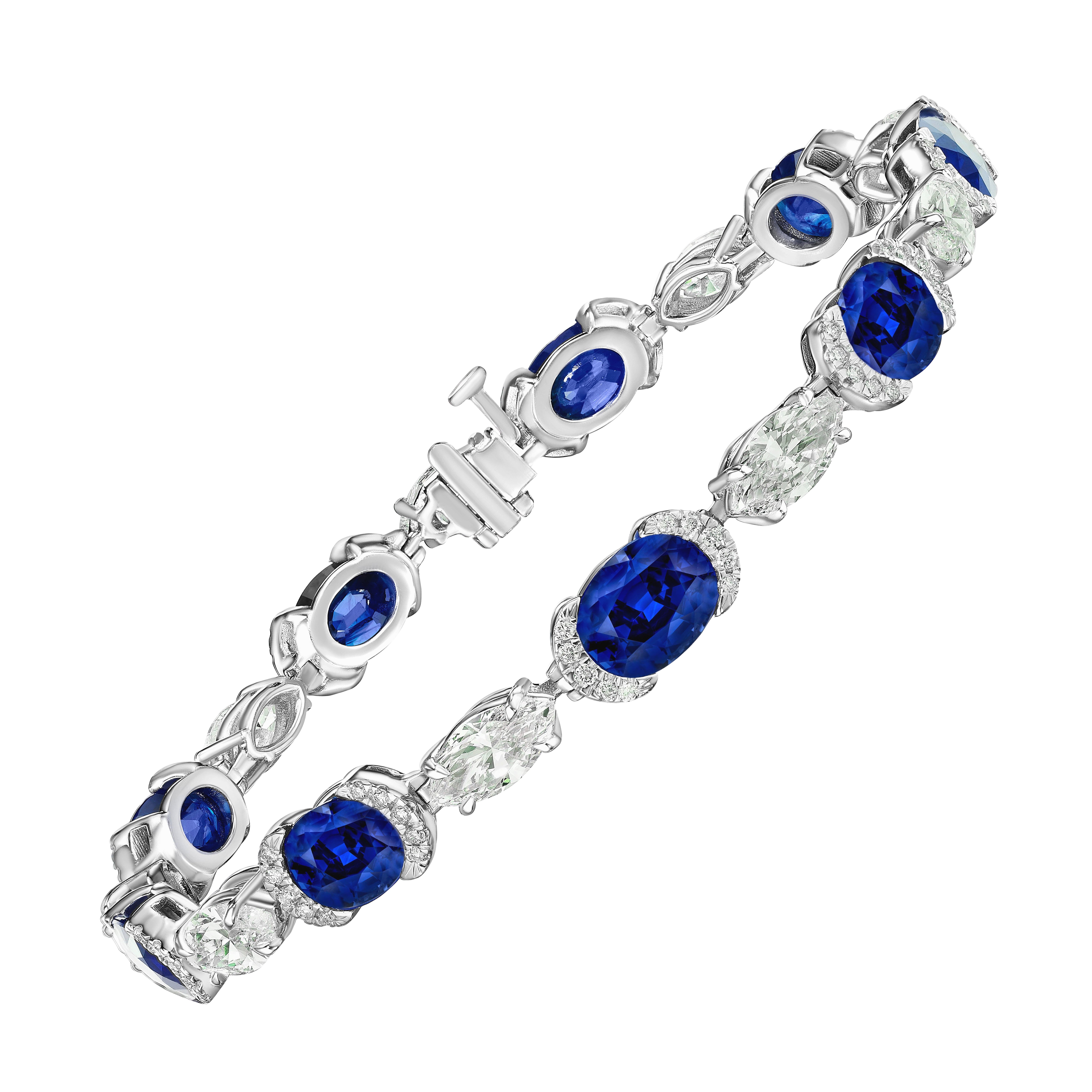 Oval Sapphire and Marquise Diamond Bracelet For Sale