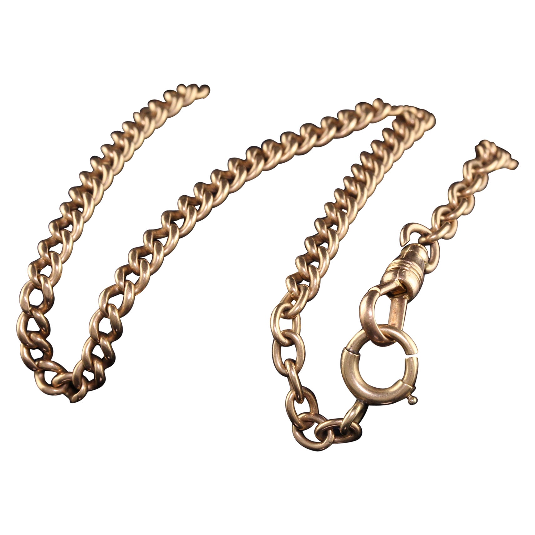 Antique Art Deco 14k Rose Gold Graduated Link Watch Fob Necklace For Sale at 1stDibs