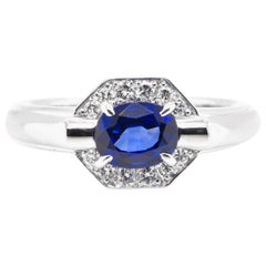 1.20 Carat Natural Sapphire and Diamond Ring Set in Platinum