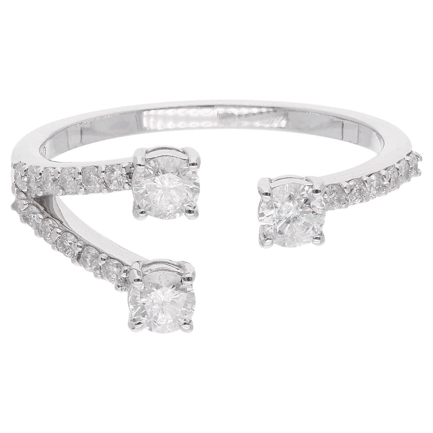 For Sale:  0.63 Carat SI Clarity HI Color Round Diamond Fine Cuff Ring 18 Karat White Gold