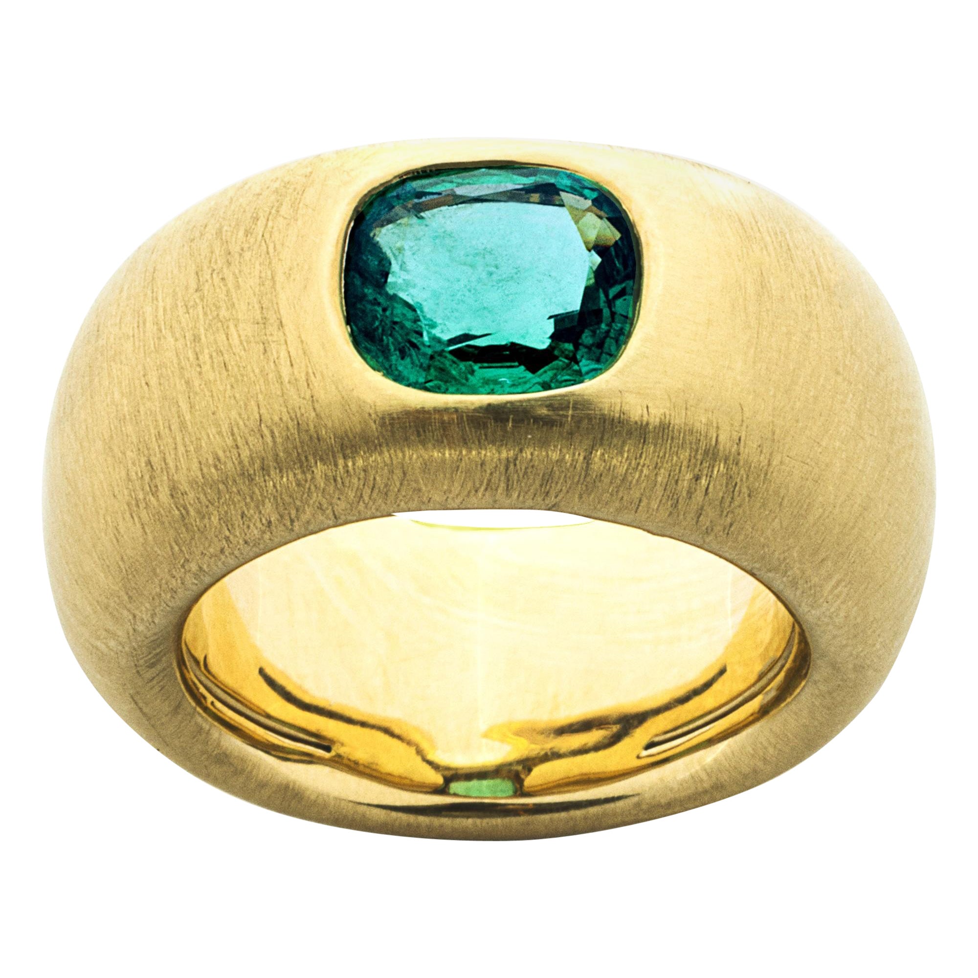 Alex Jona Emerald Yellow Gold Brushed Band Ring For Sale