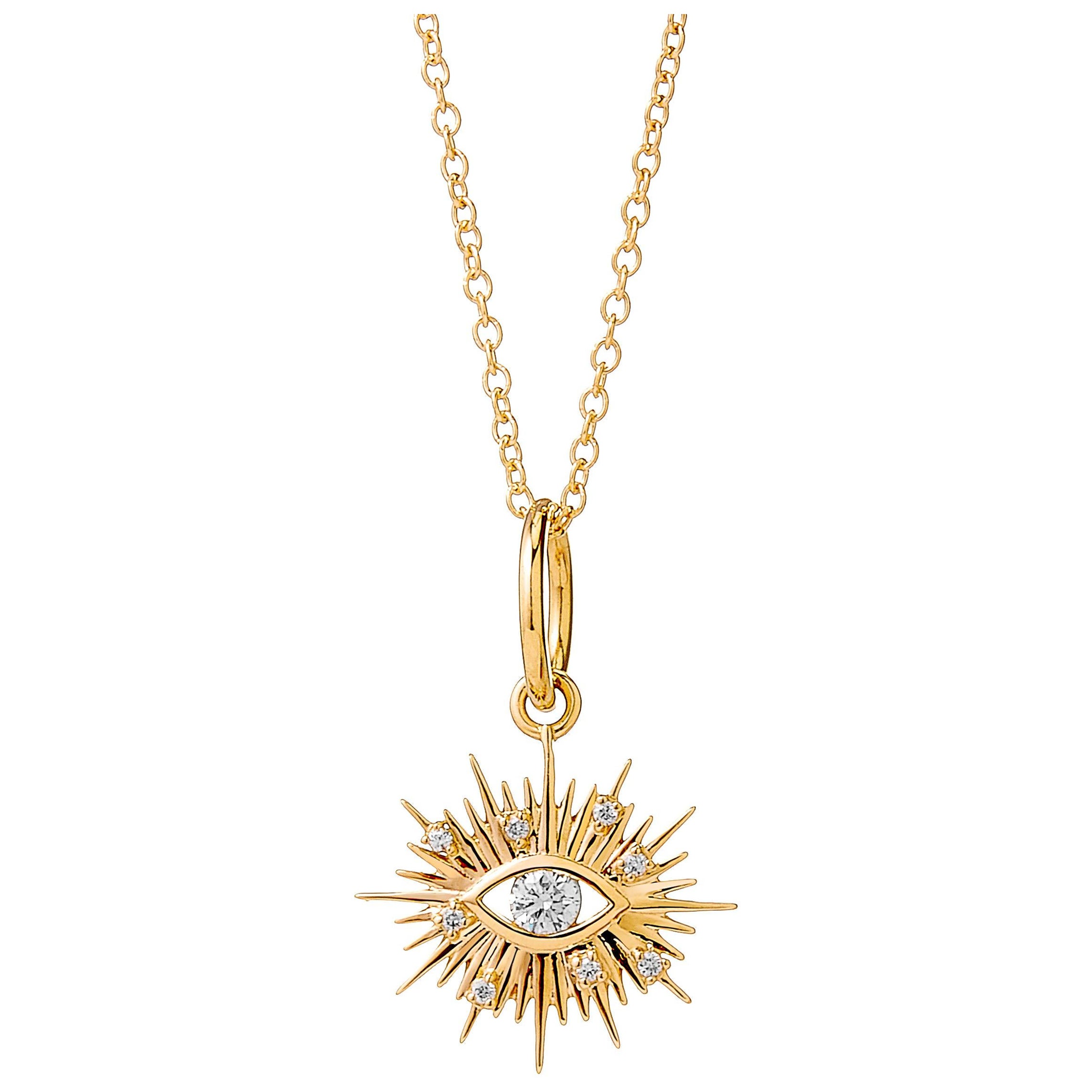 Syna Yellow Gold Evil Eye Charm Pendant with Diamonds For Sale