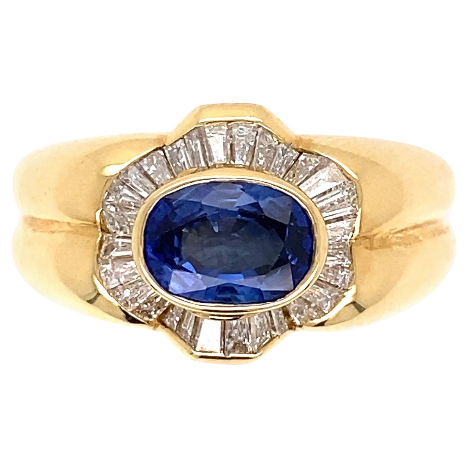 1.26 Carat Sapphire and Diamond Vintage Gold Ring Estate Fine Jewelry For Sale
