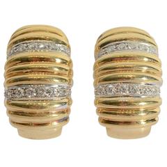 Diamond Gold Ridged Half Hoop Earrings 2