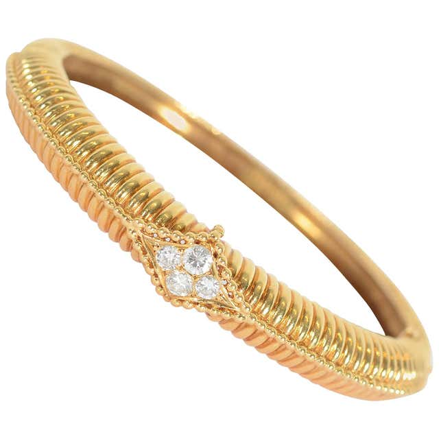 Van Cleef and Arpels Diamond Gold Bangle Bracelet For Sale at 1stDibs ...