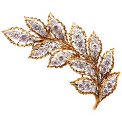 Mario Buccellati Diamond Gold Leaf Pin Brooch