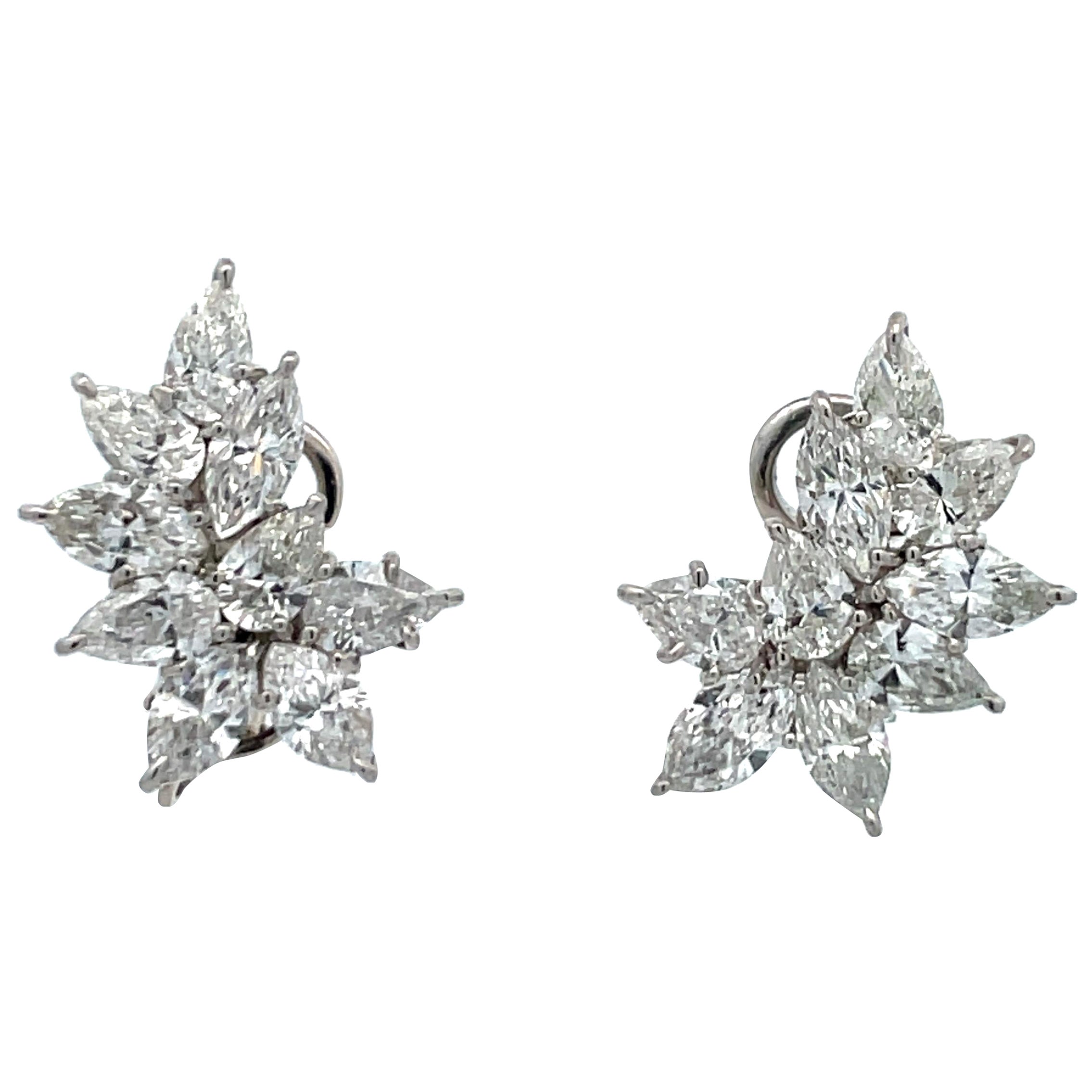 Platinum Pear & Marquise Cut Diamond Cluster Earrings 7.93 Carats F-G VS1-SI1