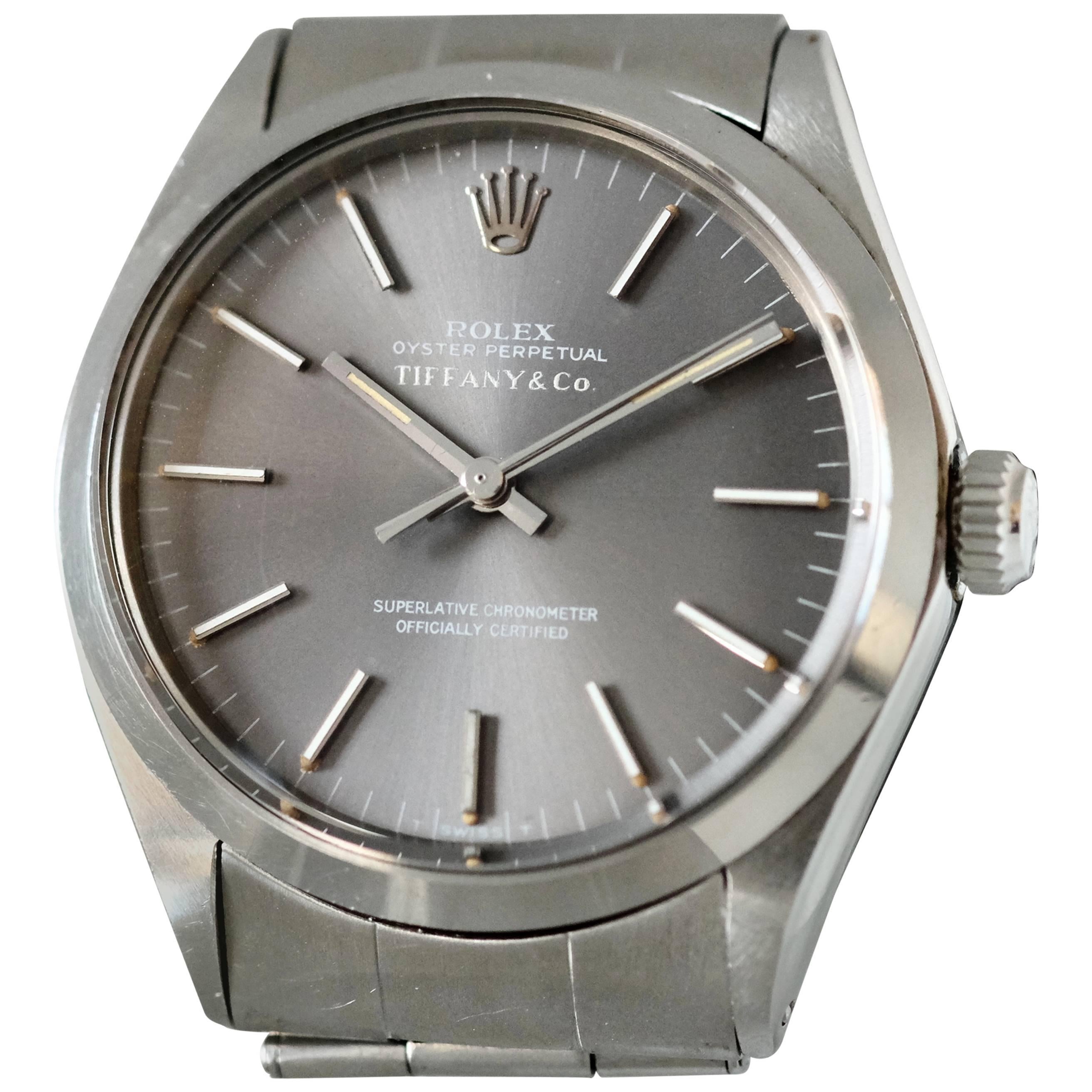 Rolex Tiffany & Co. Stainless Steel Oyster Chronometer Wristwatch For Sale