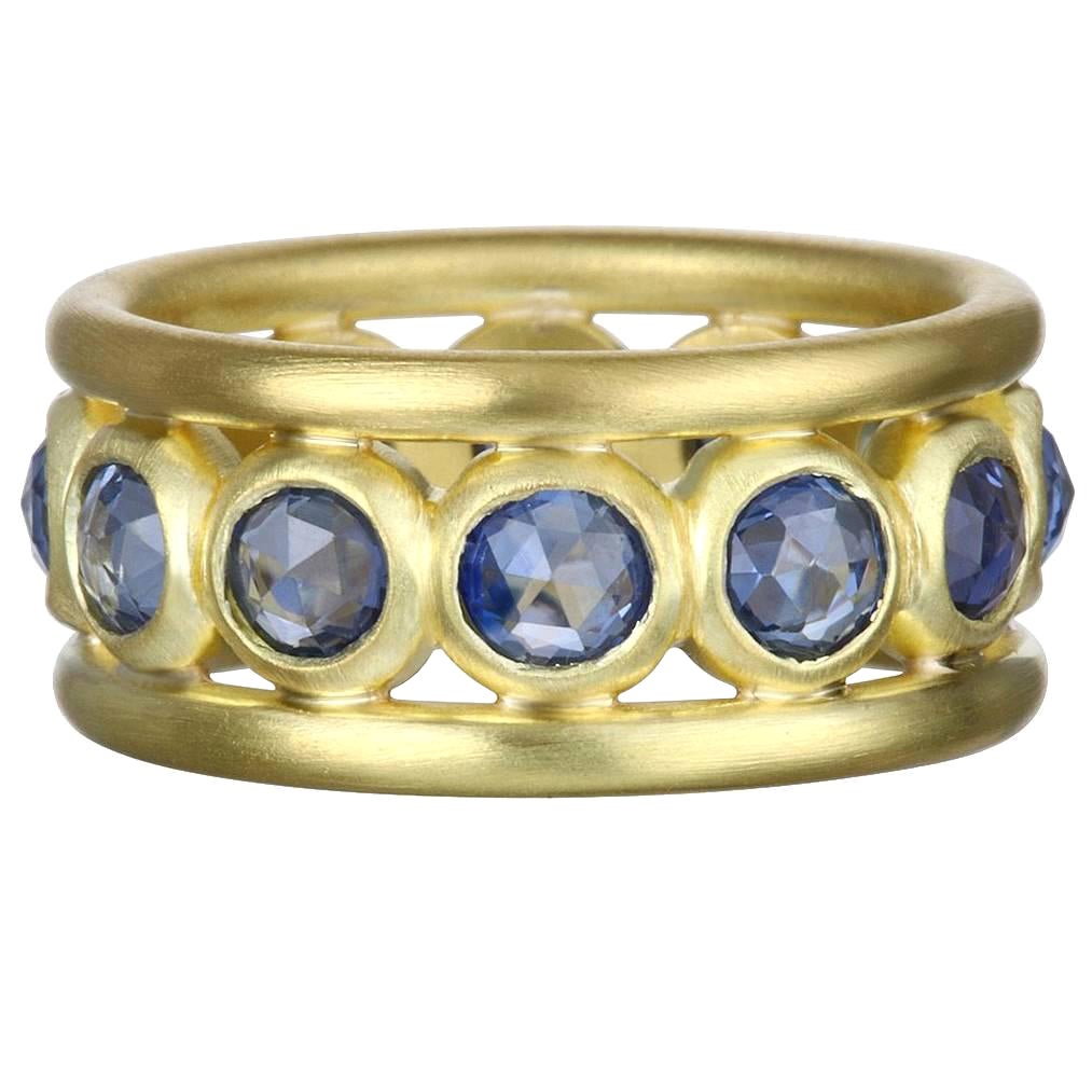 Faye Kim 18 Karat Gold Rose Cut Blue Sapphire Band Ring For Sale