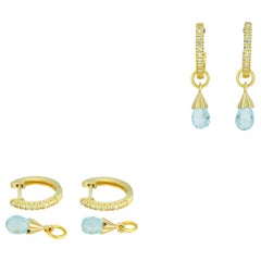 Hoop Earrings and Topaz Briolette Charms in 14k Gold