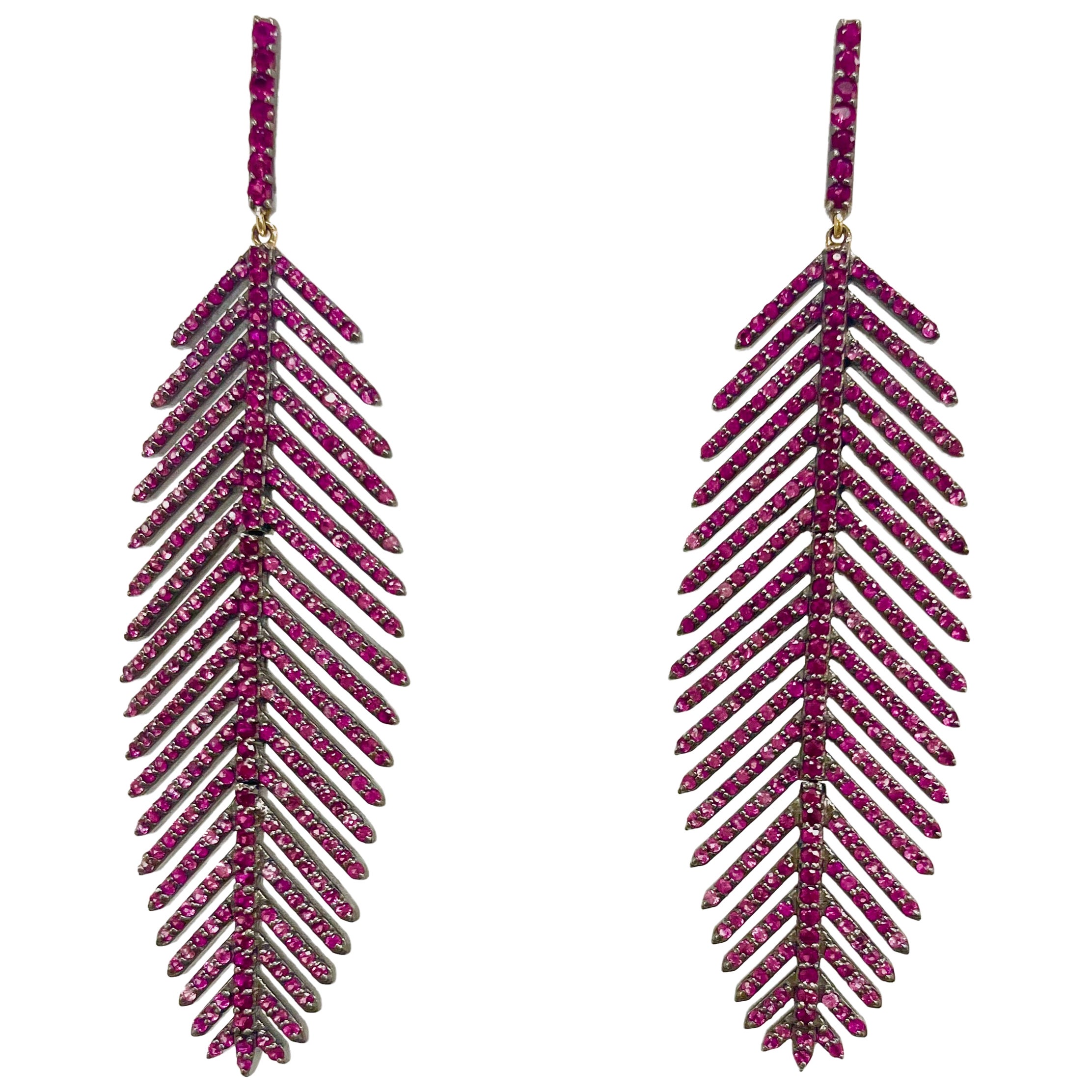 Pink Sapphire and Ruby Feather Paradizia Earrings