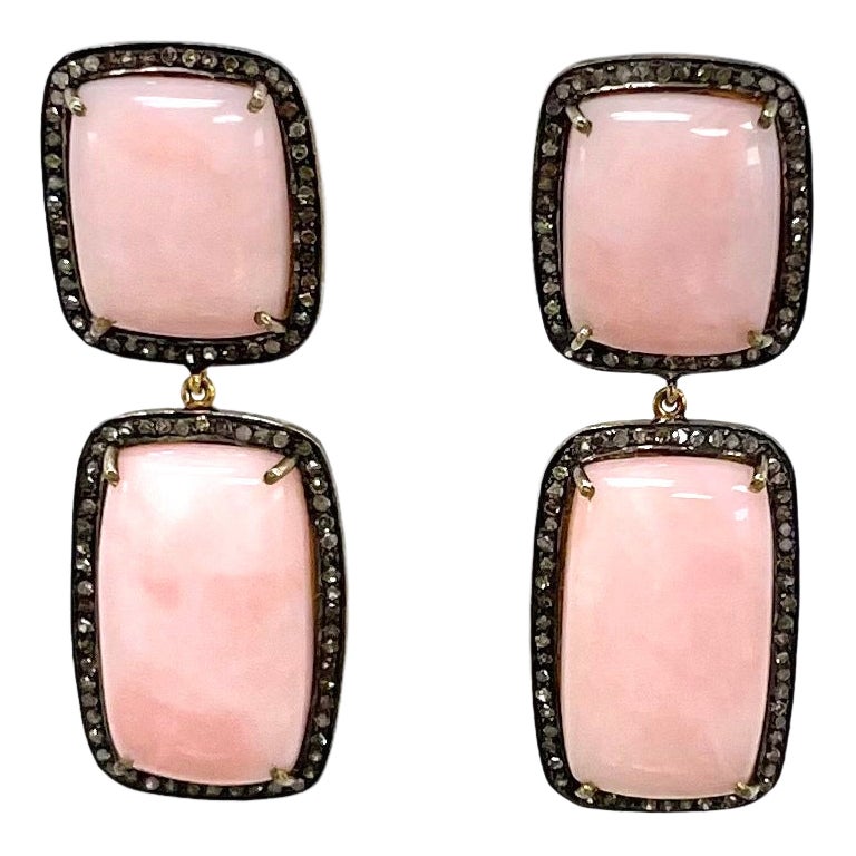 Pink Opal with Diamonds Earrings For Sale
