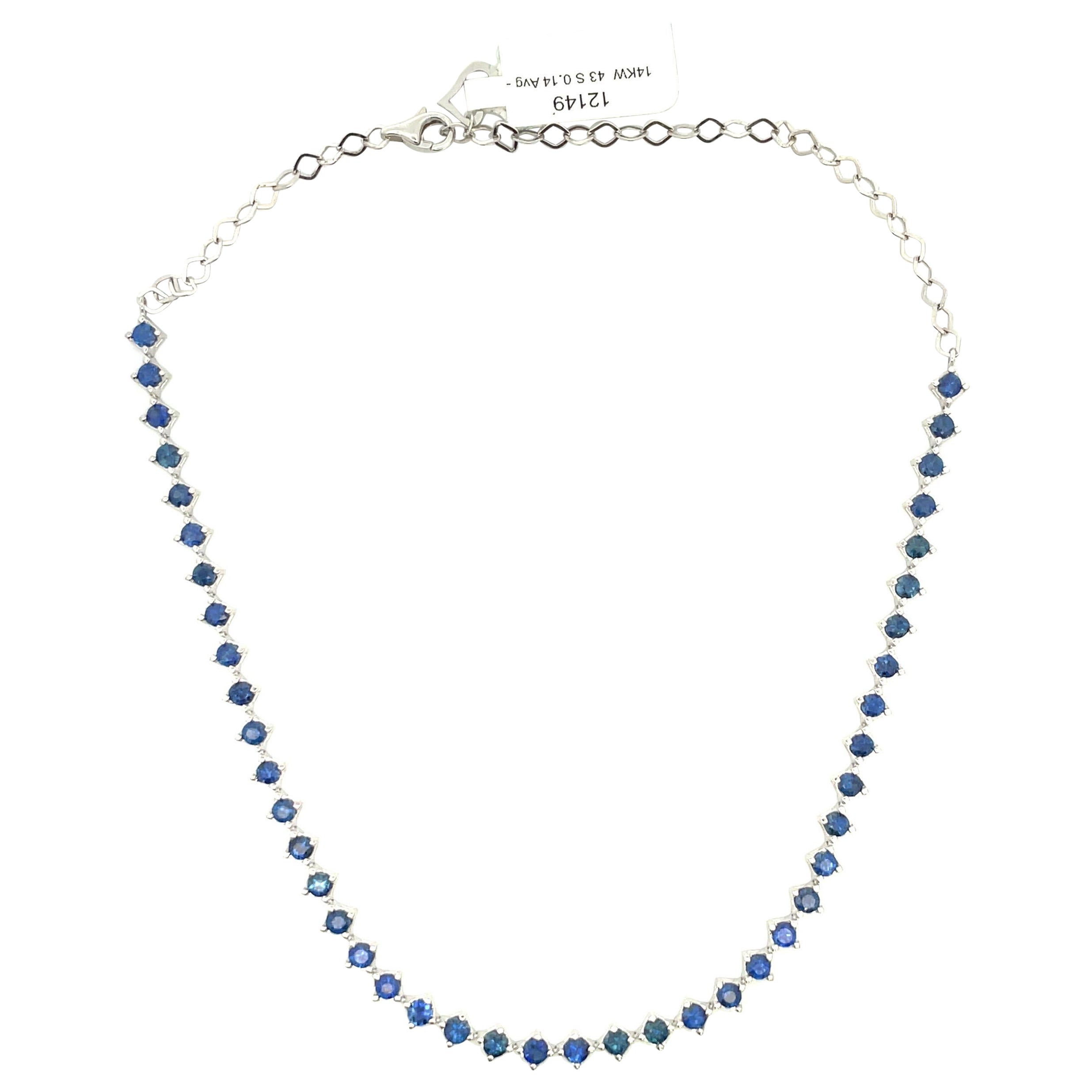 Blue Sapphire Choker Necklace & Bracelet 14 Karat White Gold 6.06 Carats
