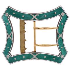 Cartier Paris Belle Epoque Garland Style Enamel Diamond Gold Belt Buckle 4