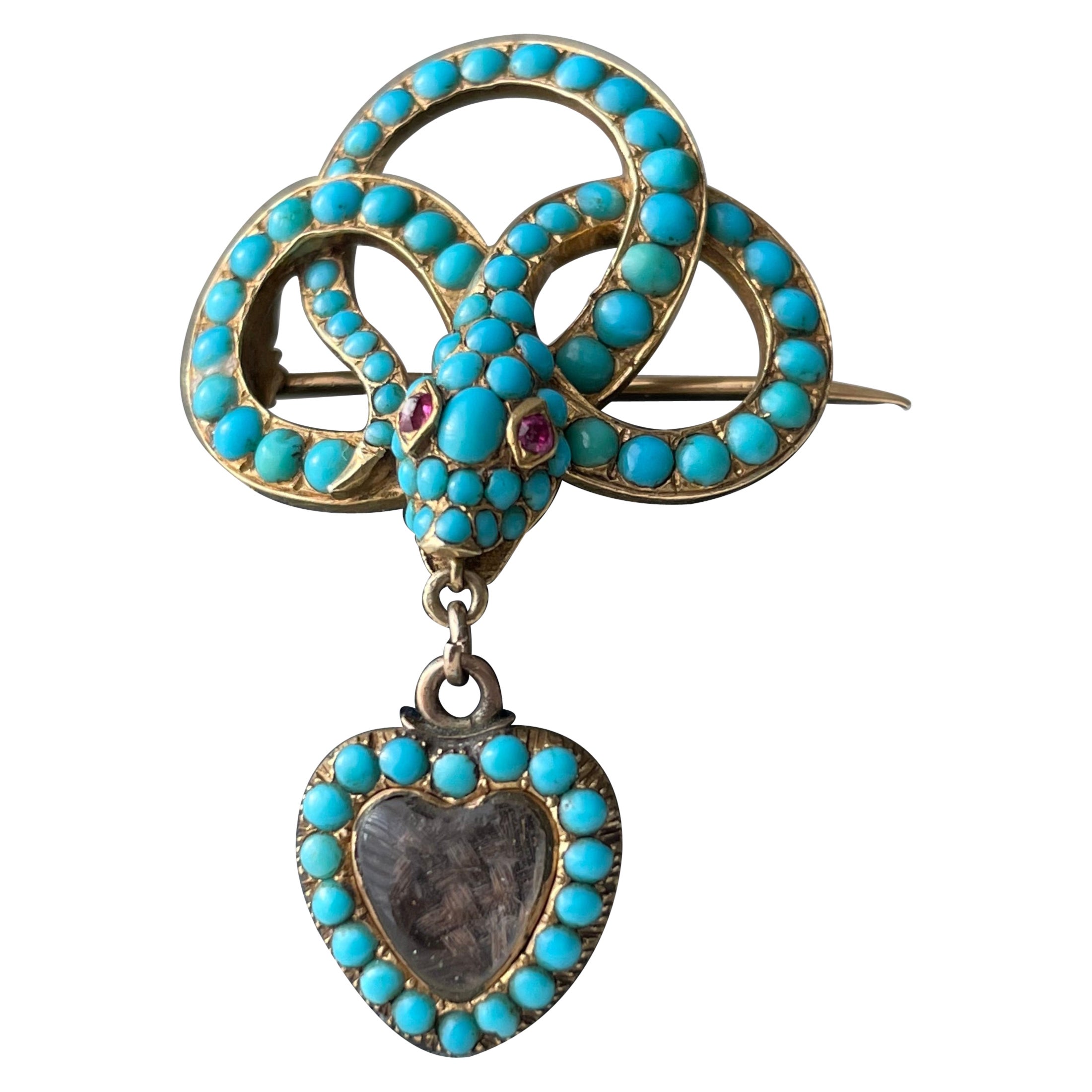 Victorian Pave Turquoise Snake Brooch For Sale