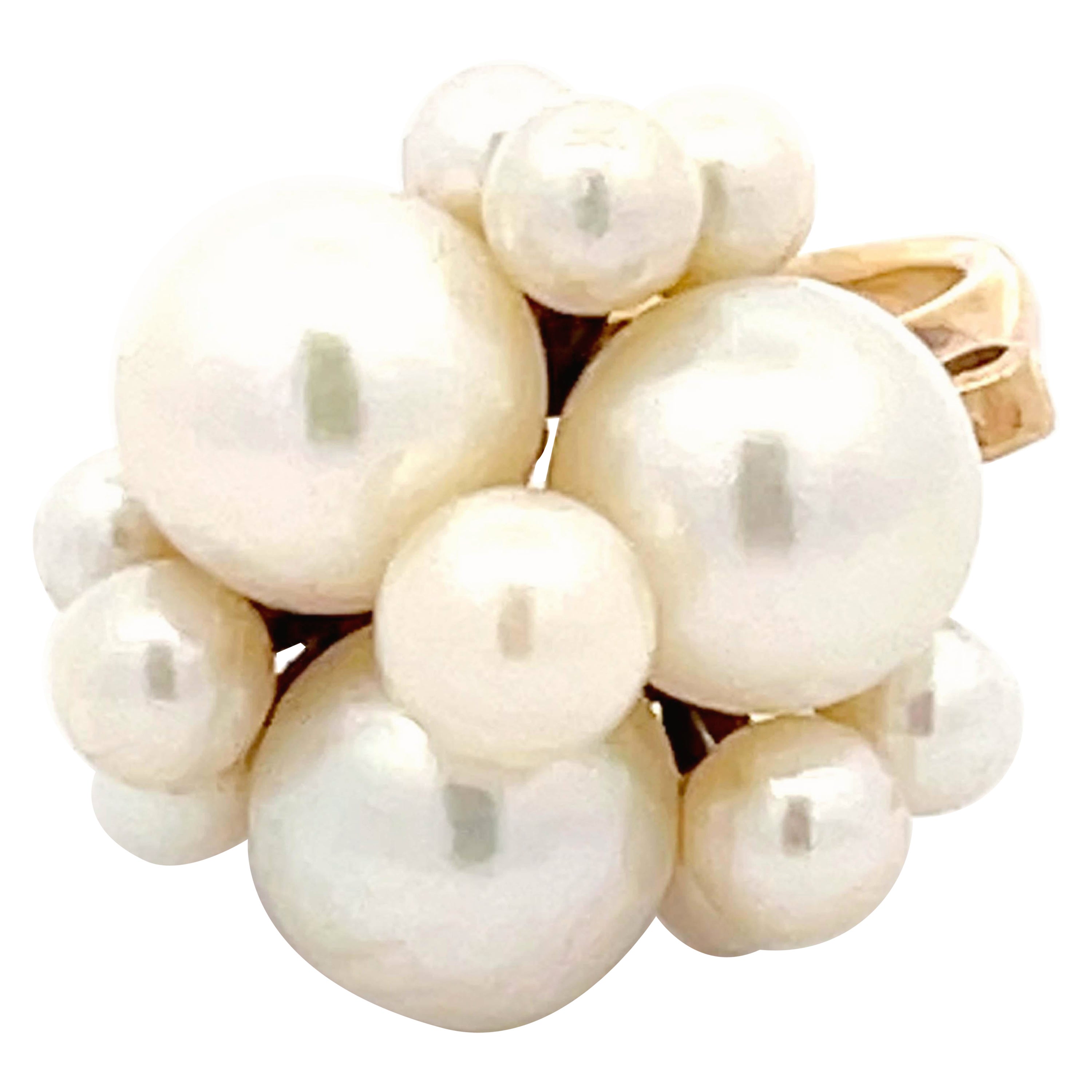 Mings Akoya Pearl Ring in 14k Yellow Gold For Sale