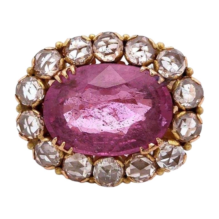 Georgian Style Yellow Gold Oval Pink Spinel & Rose Cut Diamond Ring