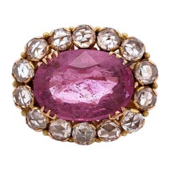 Antique Georgian Style Yellow Gold Oval Pink Spinel & Rose Cut Diamond Ring