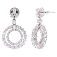 4 Carat Diamond Round Circle Dangle Earrings 18 Karat White Gold Fine Jewelry
