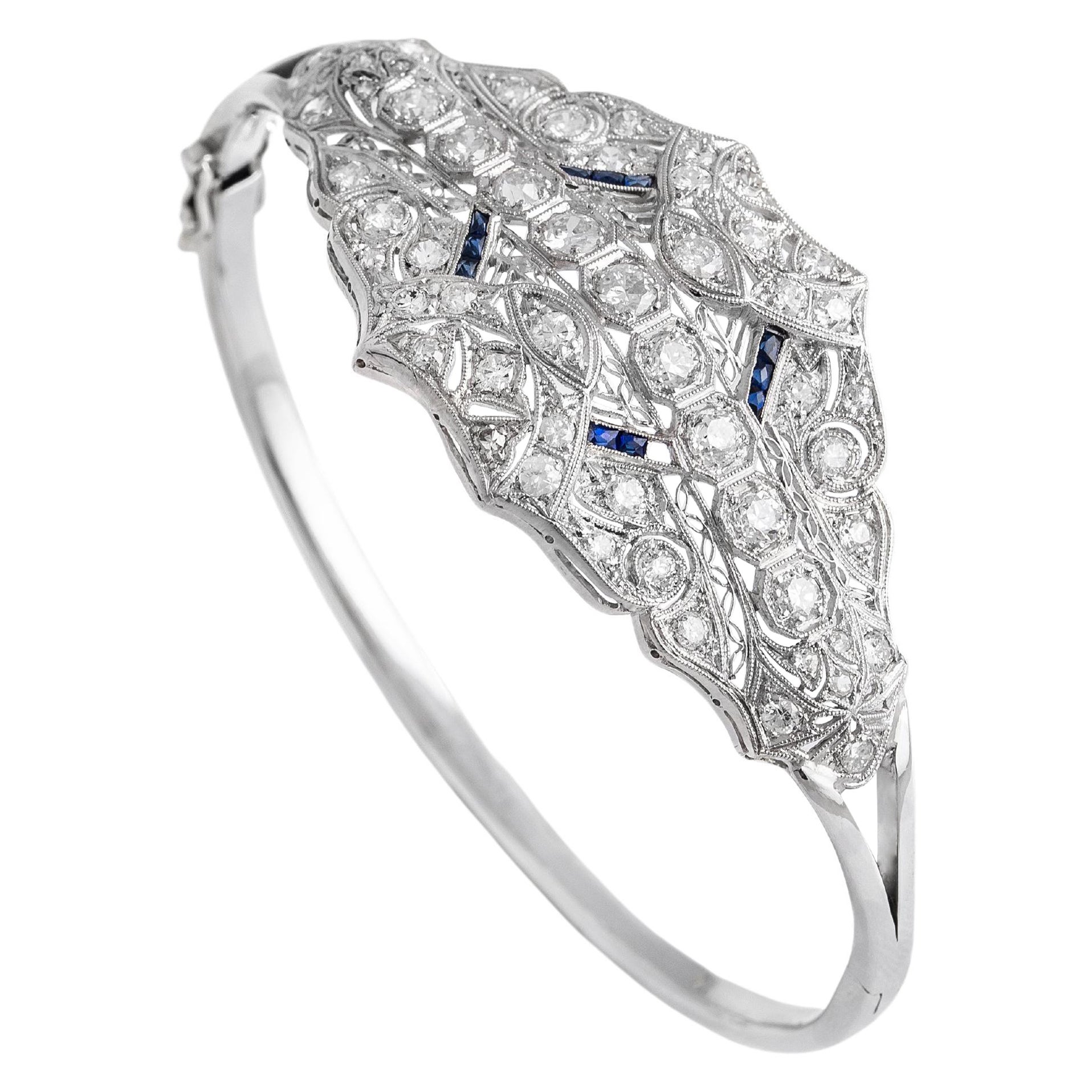 Diamond Sapphire Platinum Gold Bangle