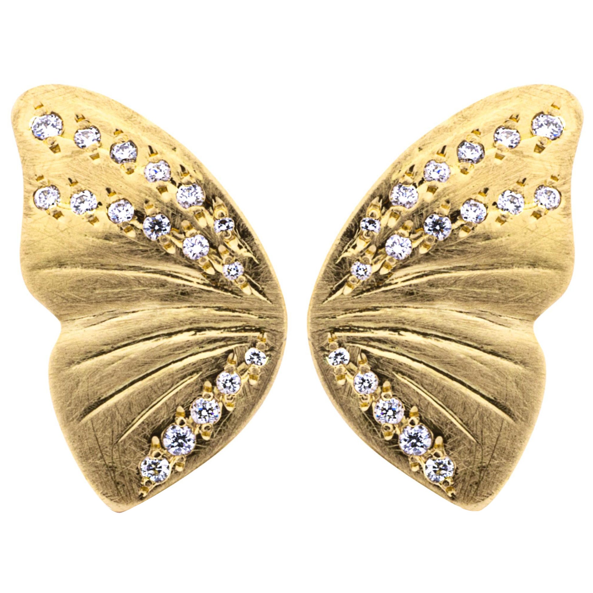 Alex Jona White Diamond 18 Karat Yellow Gold Butterfly Stud Earrings For Sale