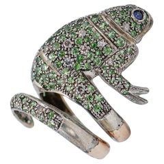 Tsavorite, Sapphires, Diamonds, Rose Gold and Silver Chameleon Ring