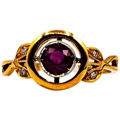 Art Deco Style White Brilliant Cut Diamond Ruby Yellow Gold Cocktail Ring