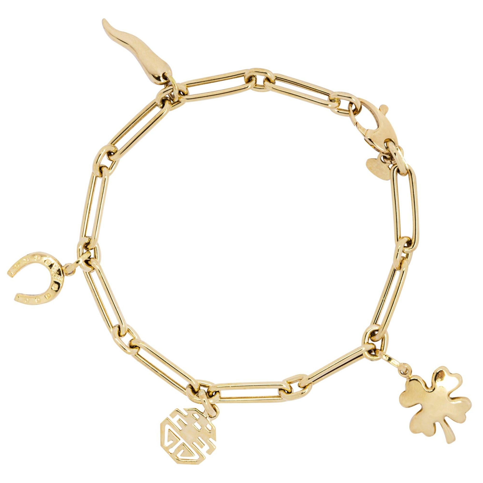 18 Karat Yellow Gold Lucky Charm Bracelet For Sale