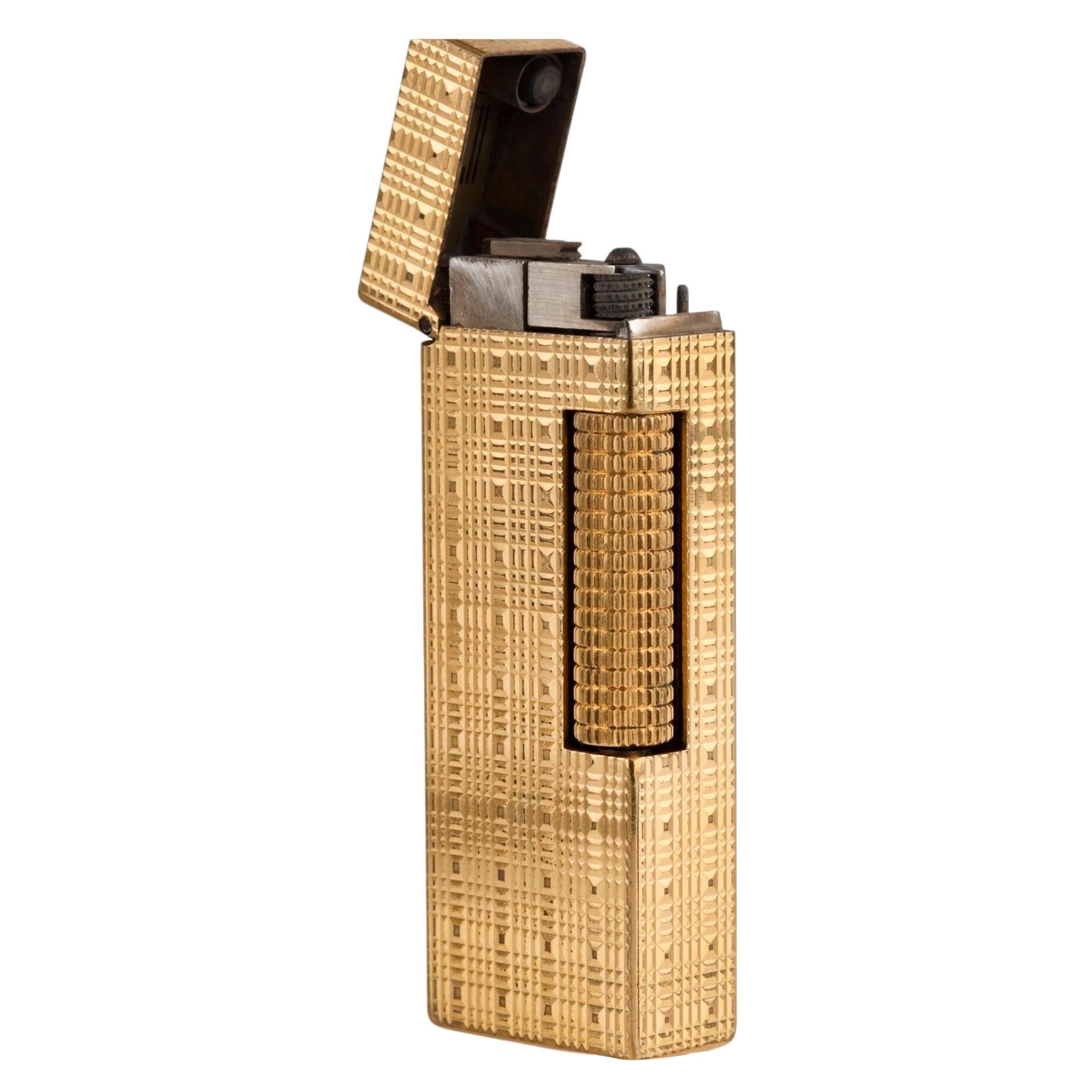 Iconique briquet à cigarettes Dunhill en plaqué or avec étui en cuir rouge d'origine 
