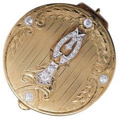 14 Karat Gelbgold Edwardianischer Pill Box-Anhänger mit Diamanten